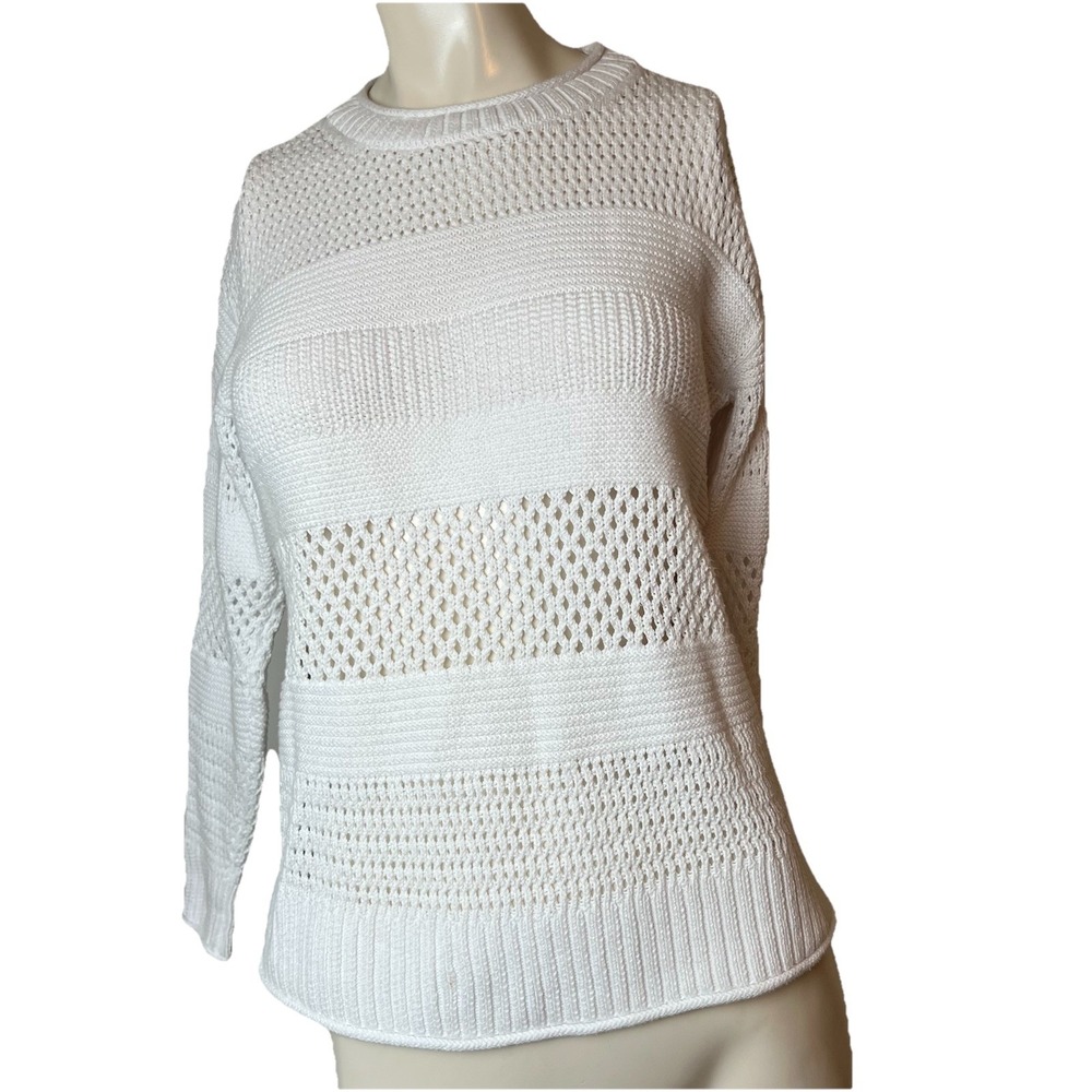 Haven Well Within Organic Cotton White Open Stitch Relaxed Knit Pullover XS